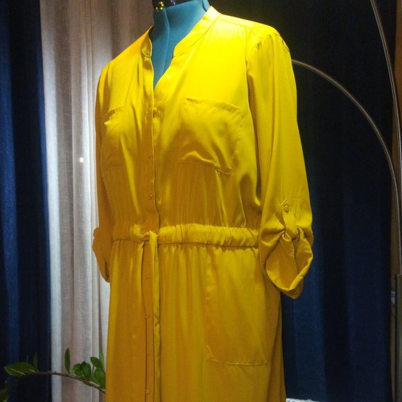 Alfani Graphic Oasis Shirtdress in Yellow Sz 16P NWT - Picture 5 of 16